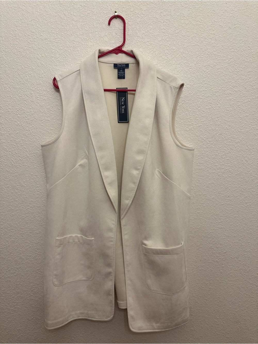 New York & Company Cream Sleeveless Long Blazer Vest